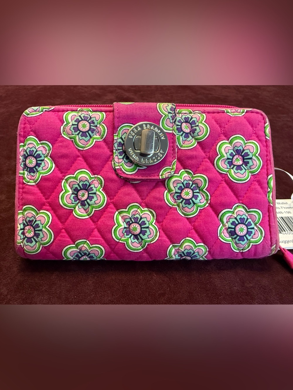 Vera Bradley Quilted Turn-Lock Wallet in Pink Swirl Flowers - Picture 1 of 10